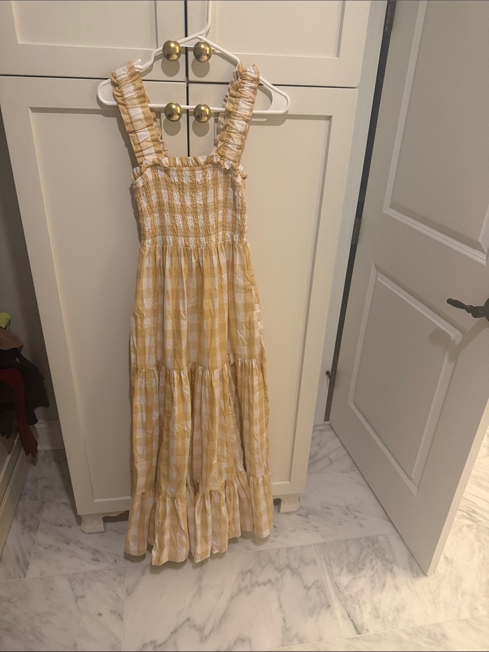 Abercrombie Yellow Gingham Smocked Maxi Dress